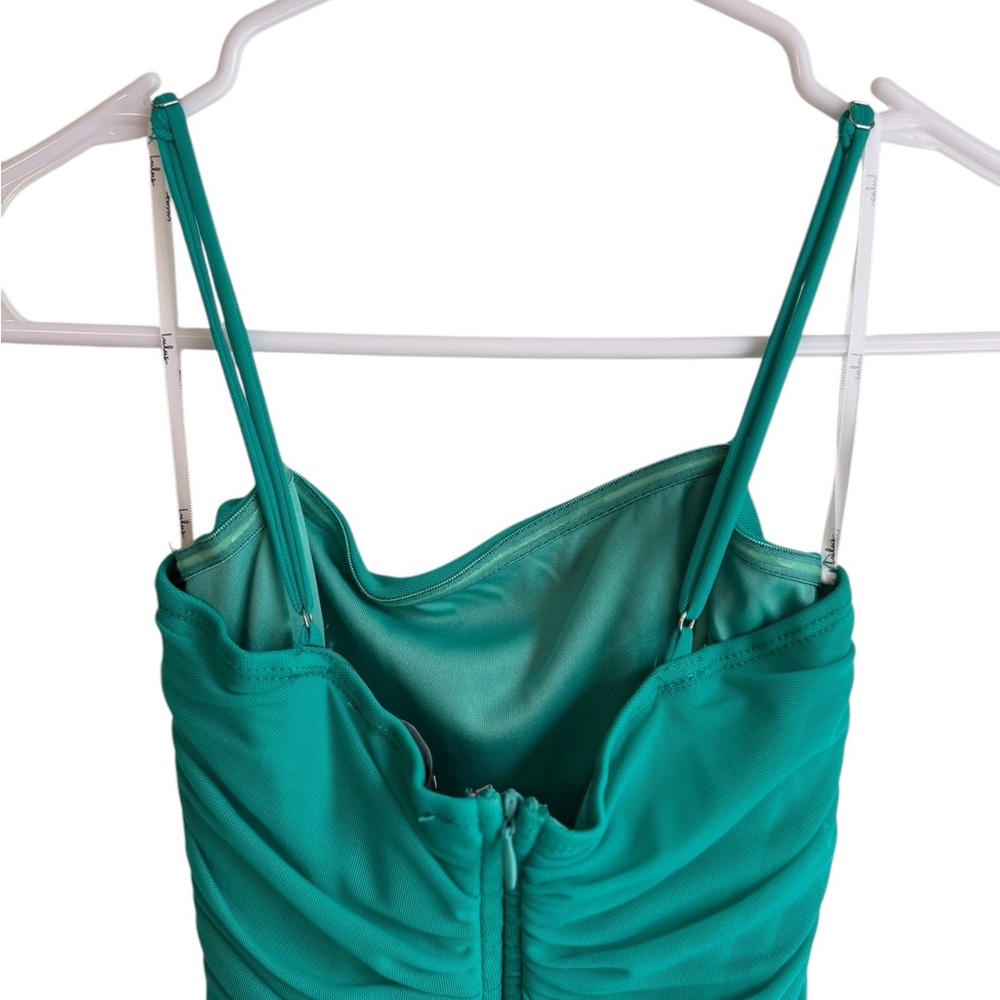 Women’s Lulus Teal Sleeveless Ruched Bodycon Mermaid Midi Dress Size Small NWT - Picture 9 of 14